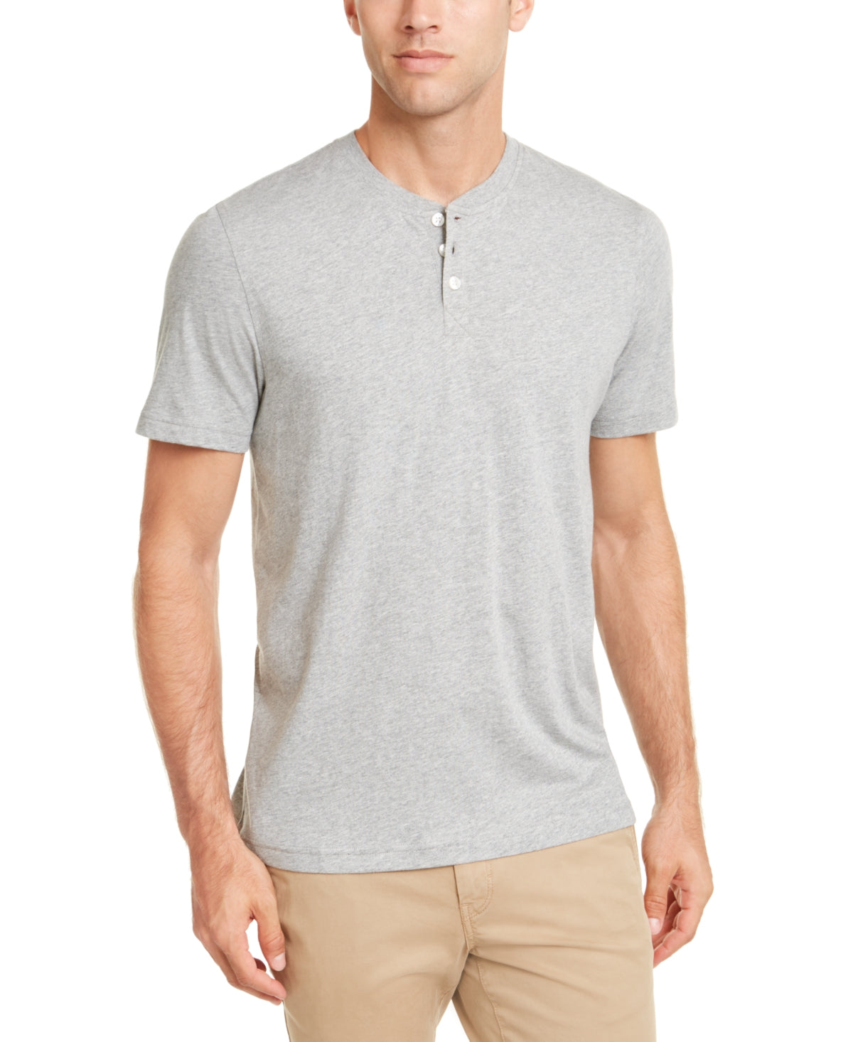 Club Room Masculino Henley Cinza Sólido Tamanho Grande