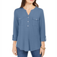 Blusa feminina estilo &amp; co com decote aberto e mangas bufantes, azul, tamanho médio