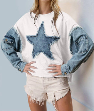 Double Take - Moletom com contraste de estrelas Raw Edge