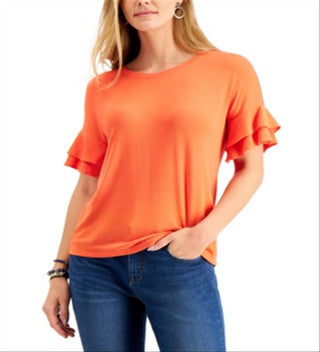 Blusa feminina manga bufante estilo &amp; co laranja tamanho médio