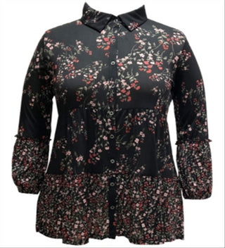 Túnica feminina com estampa floral estilo &amp; co, preta, tamanho grande