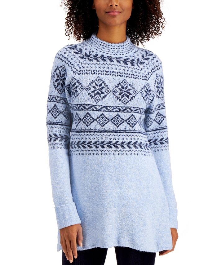 Suéter túnica feminino Fair Isle da Style &amp; Co, azul, tamanho pequeno