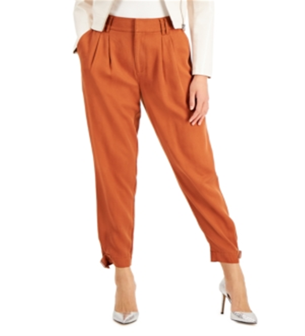 Calça utilitária plissada feminina Bar III, laranja, tamanho 14