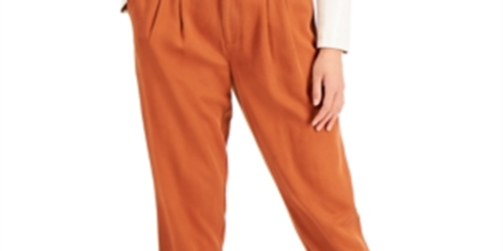 Calça utilitária plissada feminina Bar III, laranja, tamanho 14