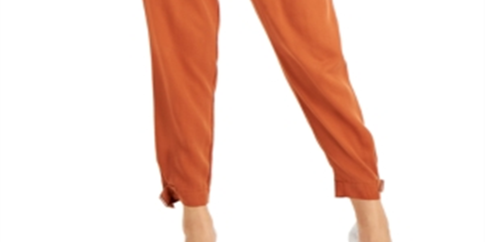 Calça utilitária plissada feminina Bar III, laranja, tamanho 14