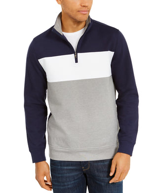 Club Room Men's Colorblocked Quarter Zip Fleece Sweatshirt Blue Size Large