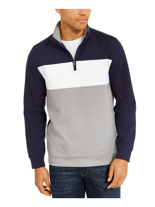 Moletom de lã com zíper de um quarto e blocos de cores masculino Club Room, azul, tamanho XX-G