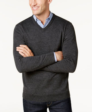 Club Room Men's Solid V Neck Merino Wool Blend Sweater Black Size X-Large