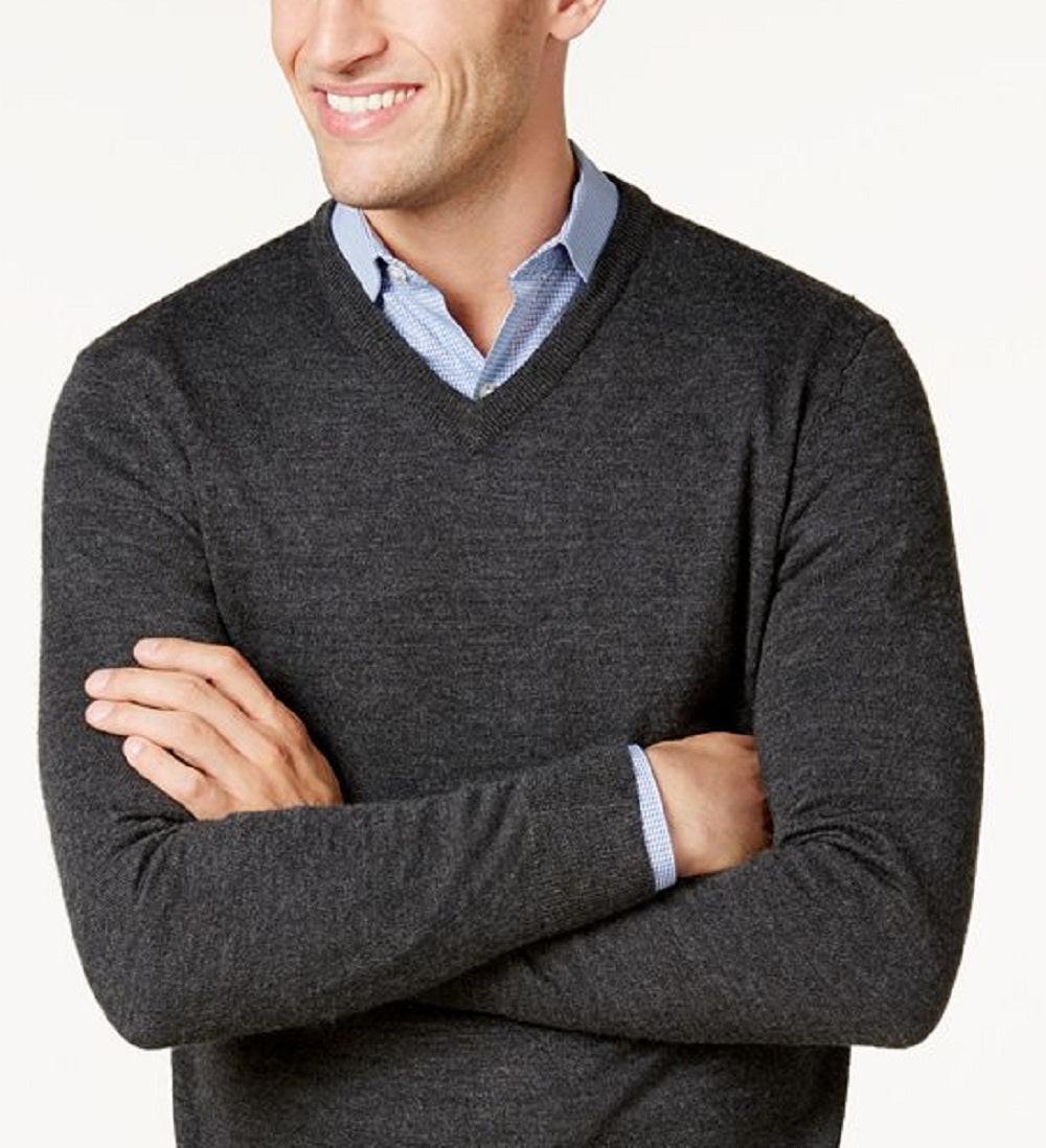 Suéter masculino Club Room com decote em V e mistura de lã merino, preto, tamanho extragrande