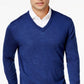 Suéter masculino Club Room com decote em V e mistura de lã merino, azul, tamanho médio