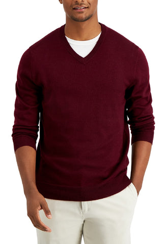 Suéter masculino Club Room com decote em V, mescla de lã merino, roxo, tamanho médio