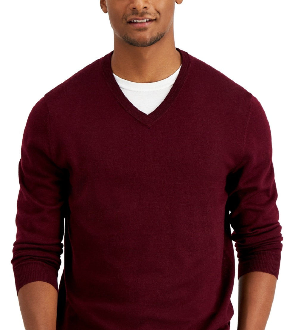 Suéter masculino Club Room com decote em V e mistura de lã merino, roxo, tamanho grande