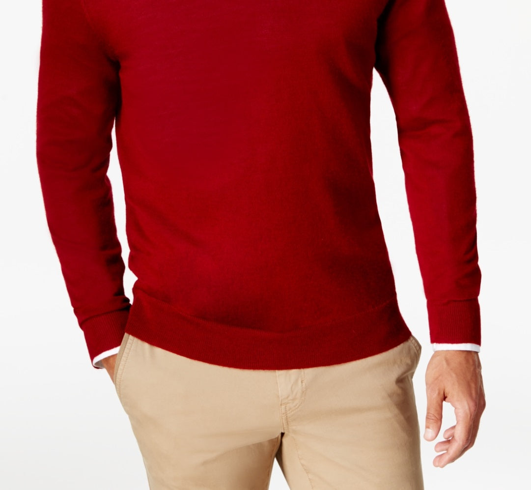Suéter masculino Club Room com decote em V e mistura de lã merino, vermelho, tamanho médio