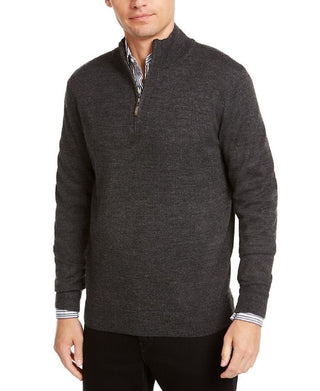 Suéter masculino Club Room com zíper de um quarto em mistura de lã merino, preto, tamanho médio