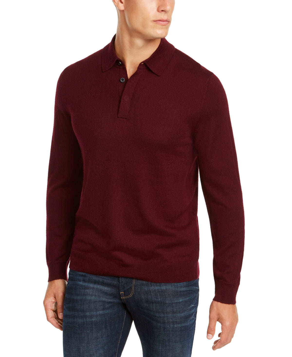 Suéter polo masculino de lã merino mesclada Club Room, vermelho, tamanho médio