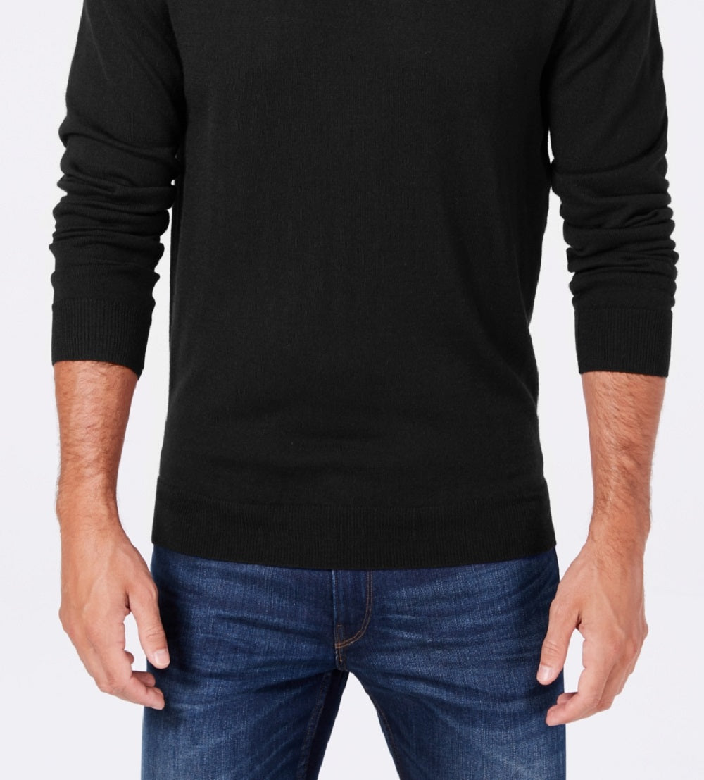 Suéter masculino Club Room de mistura de lã merino com gola redonda e cor sólida, preto, tamanho médio