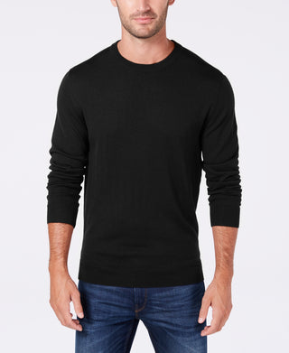 Club Room Men's Solid Crew Neck Merino Wool Blend Sweater Black Size Medium