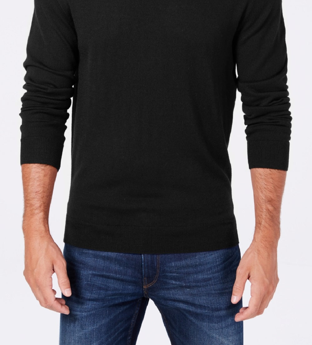 Suéter masculino Club Room de mistura de lã merino com gola redonda e cor sólida, preto, tamanho grande
