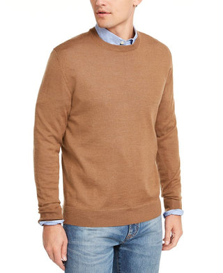 Club Room Men's Solid Crew Neck Merino Wool Blend Sweater Brown Size Small