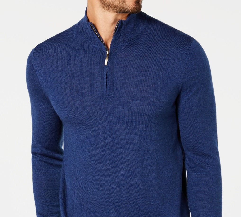 Suéter masculino Club Room com zíper de um quarto em mistura de lã merino, azul, tamanho XXX-G