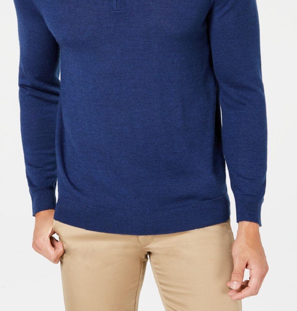 Suéter masculino Club Room com zíper de um quarto em mistura de lã merino, azul, tamanho XXX-G