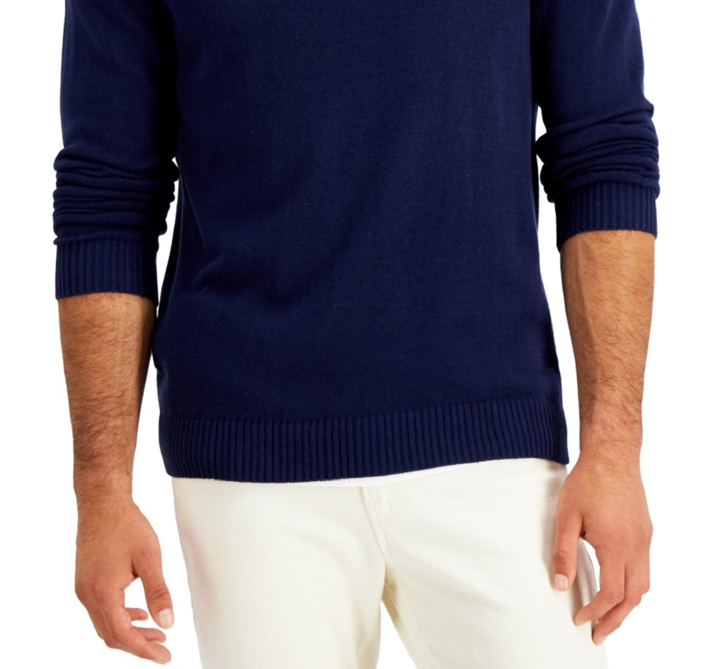 Suéter de gola alta simulada com botões de algodão masculino Club Room, azul, tamanho XX-G