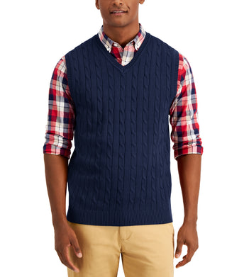 Colete de malha de algodão tricotado masculino Club Room, azul, tamanho médio
