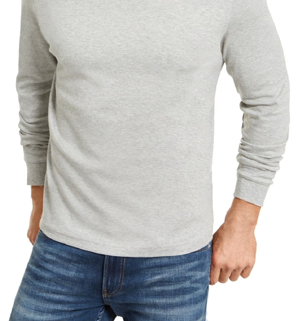 Camisa Masculina Club Room com Gola Mock e Estampa Sólida Cinza Tamanho Médio