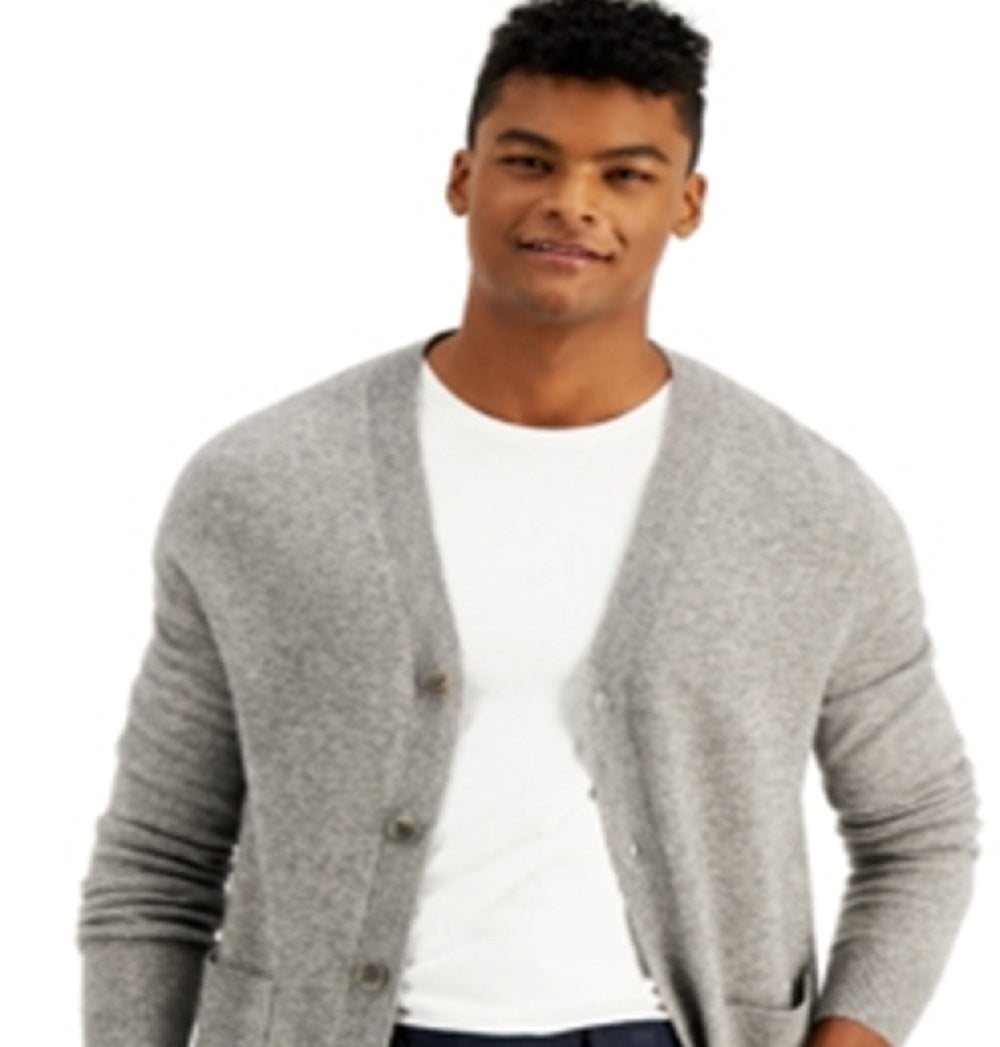Cardigan de cashmere masculino Tasso Elba cinza tamanho grande