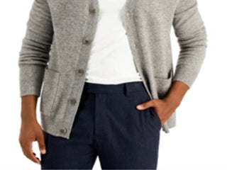 Cardigan de cashmere masculino Tasso Elba cinza tamanho grande