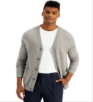 Cardigan de cashmere masculino Tasso Elba cinza tamanho grande