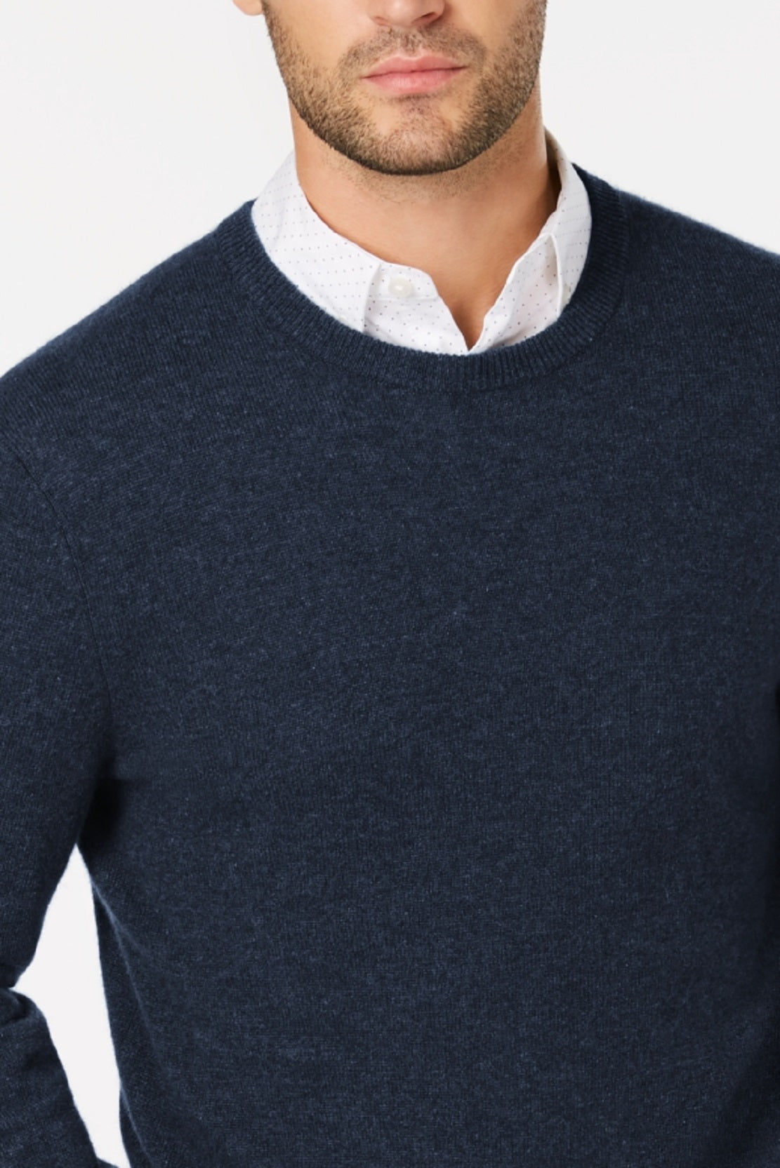 Suéter de cashmere masculino com gola redonda, azul, tamanho grande, Club Room