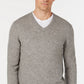 Suéter de cashmere masculino com decote em V, cinza, tamanho médio