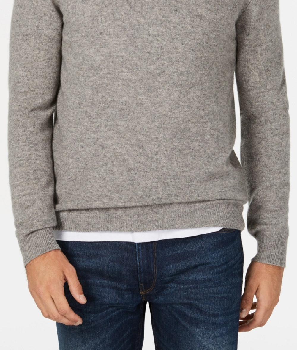 Suéter de cashmere masculino com decote em V, cinza, tamanho médio