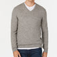Suéter de cashmere masculino com decote em V, cinza, tamanho médio