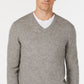Suéter de cashmere masculino com decote em V, cinza, tamanho grande