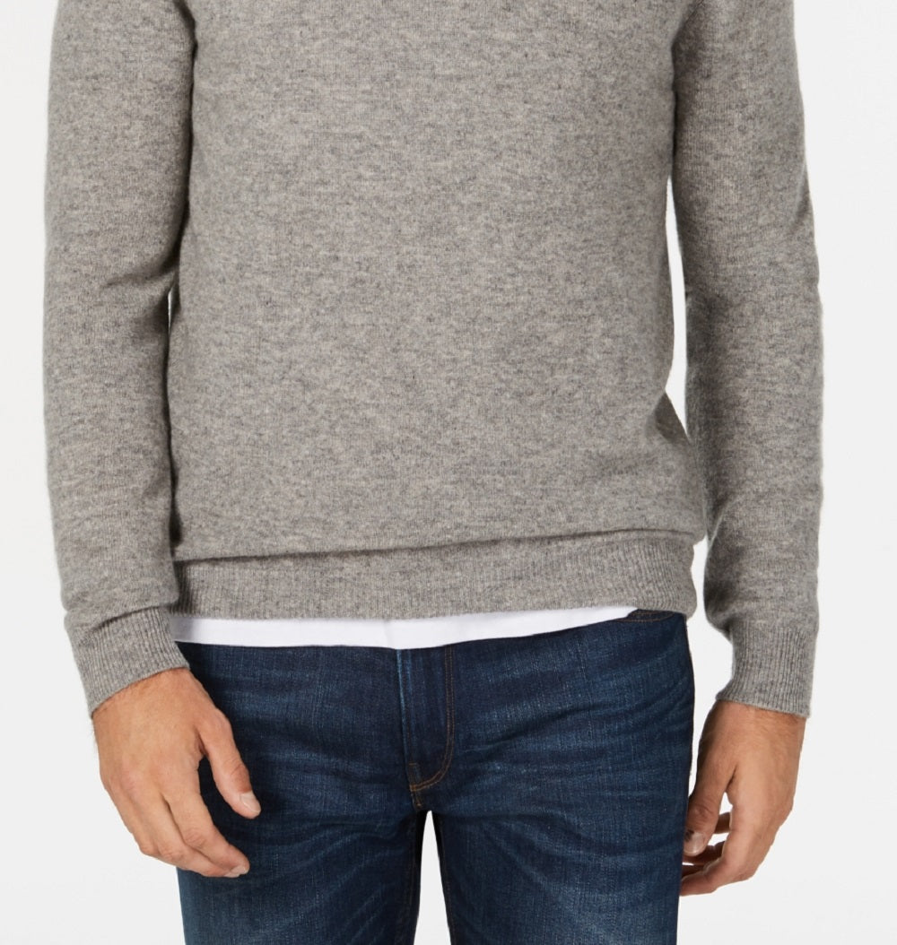 Suéter de cashmere masculino com decote em V, cinza, tamanho grande