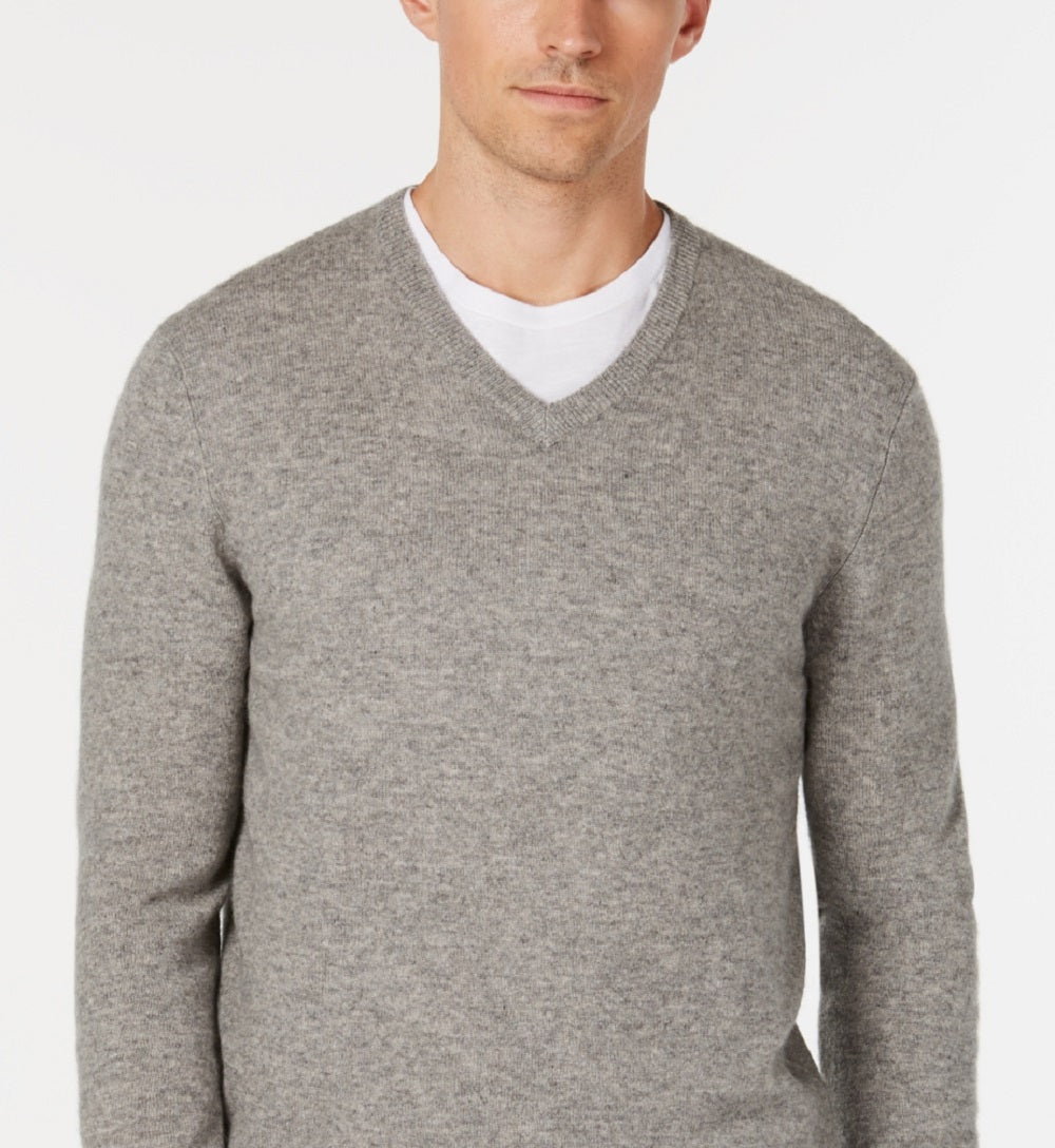 Suéter de cashmere masculino com decote em V, cinza, tamanho XX-G