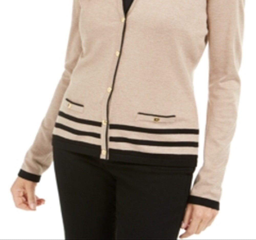Karen Scott Cardigan Feminino Gola Redonda Marrom Tamanho Grande