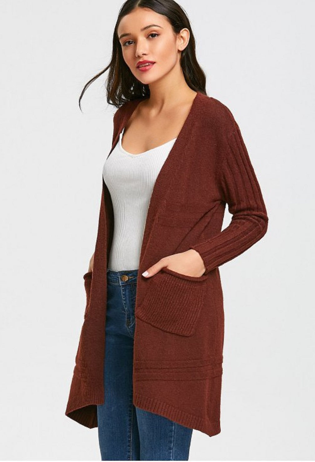 Cardigan Duster canelado feminino INC International Concepts marrom tamanho XX-G