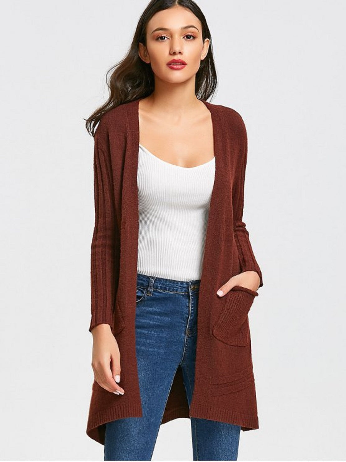 Cardigan Duster canelado feminino INC International Concepts marrom tamanho XX-G