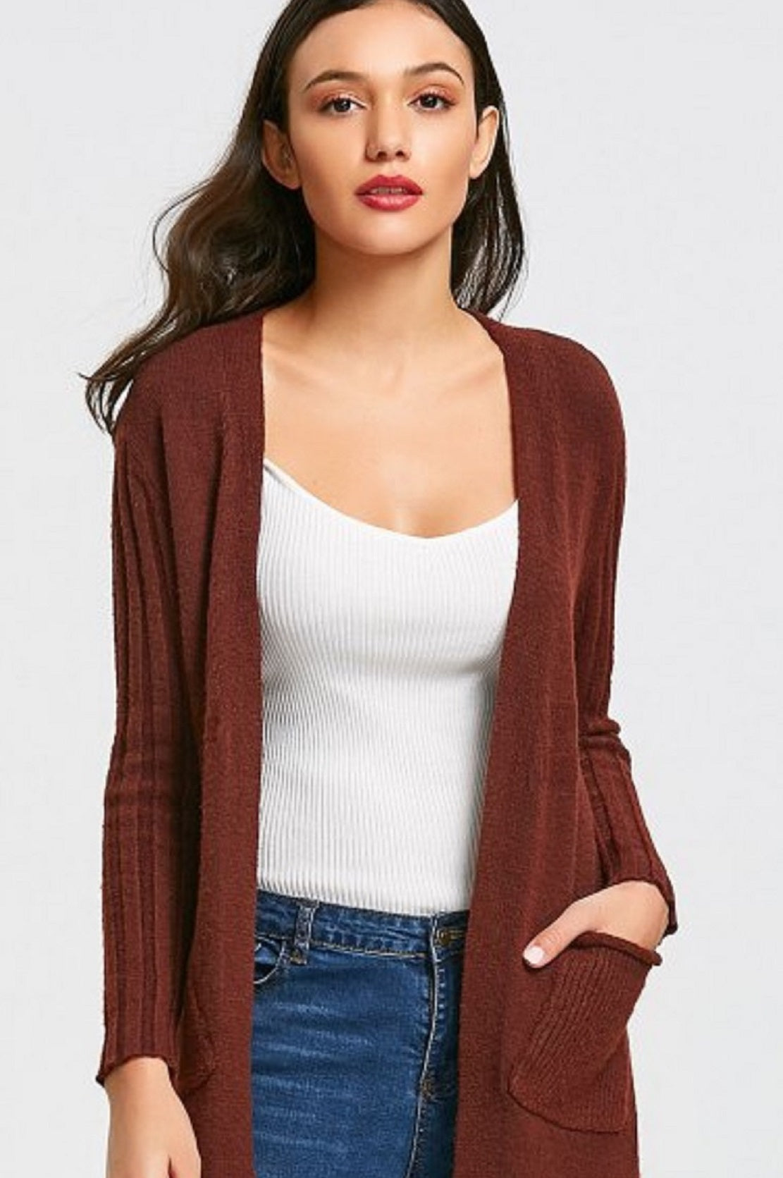 Cardigan Duster canelado feminino INC International Concepts marrom tamanho XX-G