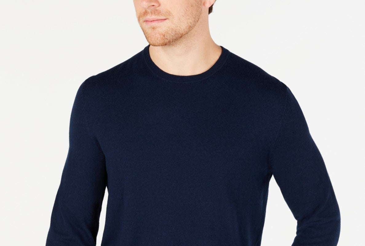 Suéter masculino Alfani com gola redonda e cor lisa, azul
