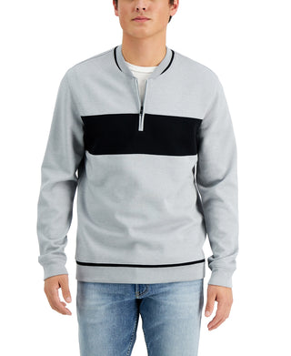 Alfani Men's Baseball Ottoman Quarter Zip Sweatshirt Gray Size Medium