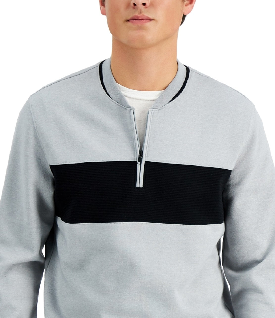 Moletom Alfani Masculino Baseball Ottoman com Zíper de 1/4 Cinza Tamanho Grande