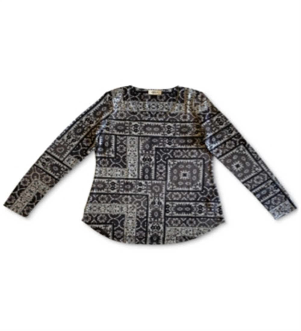 Blusa de malha estampada estilo tapeçaria feminina cinza tamanho médio