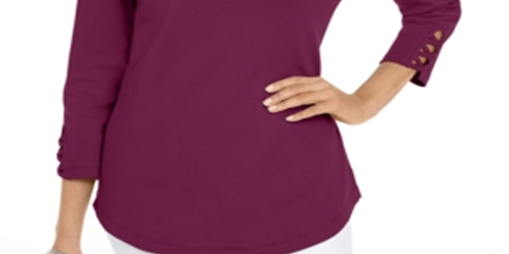 Camiseta feminina Karen Scott de algodão com cadarço, roxa, tamanho XXG