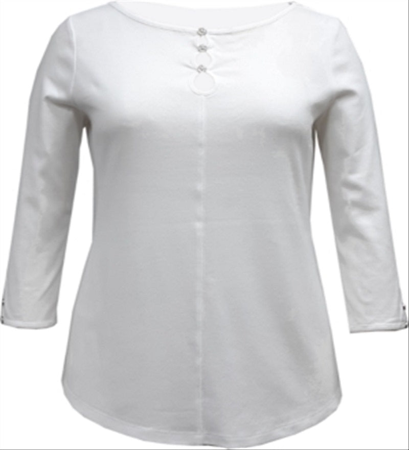 Karen Scott Top Feminino de Algodão Triplo com Abertura de Fechadura, Branco, Tamanho Grande