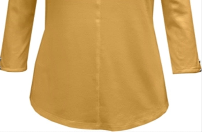 Karen Scott Top feminino de algodão com três aberturas, amarelo, tamanho XX-G