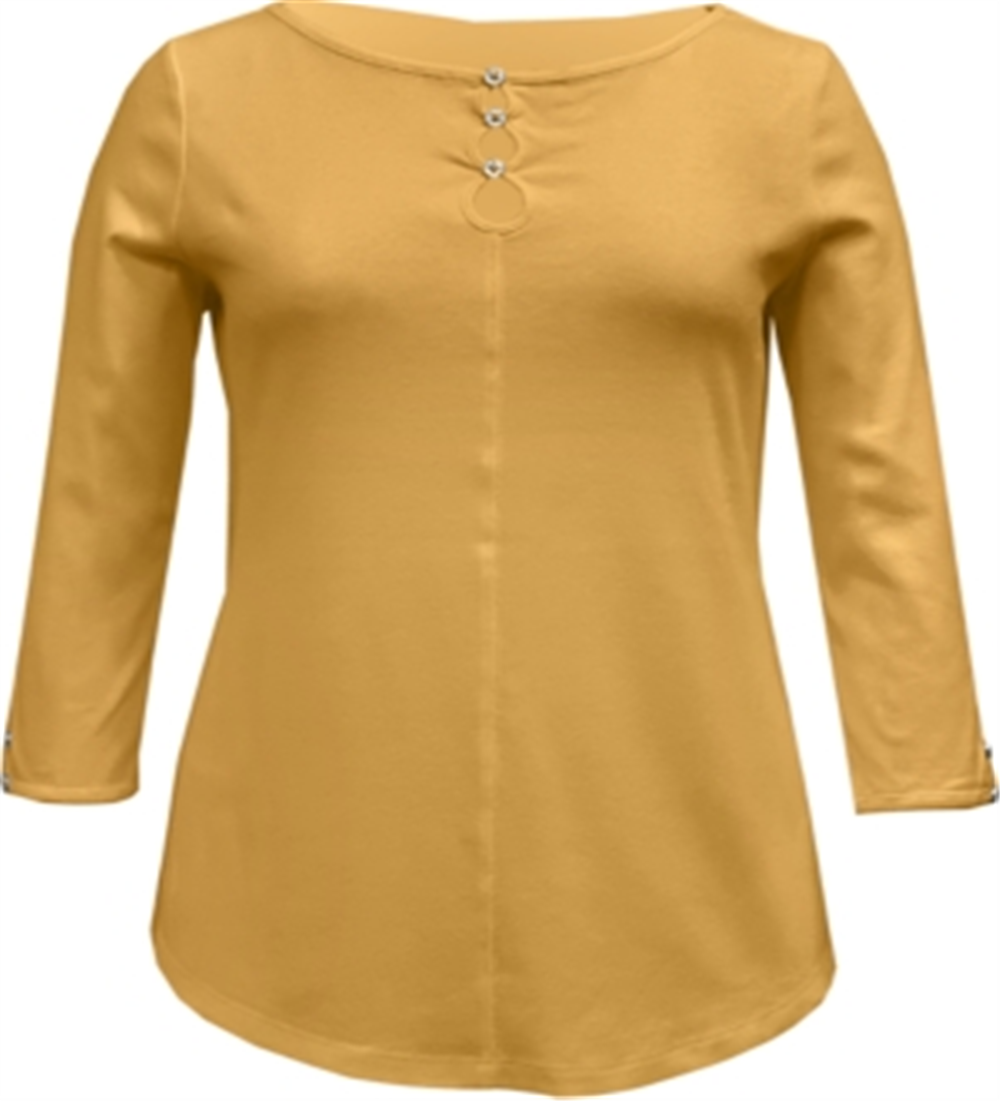 Karen Scott Top feminino de algodão com três aberturas, amarelo, tamanho XX-G